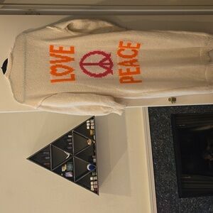 Jacquard Letter Peace & Love Slouchy Oversized Knit Cardigan-Size L